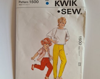 1500 Kwik Sew Children's Girls' Pants Size 4-5-6-7 - Vintage Paper Sewing Pattern, uncut