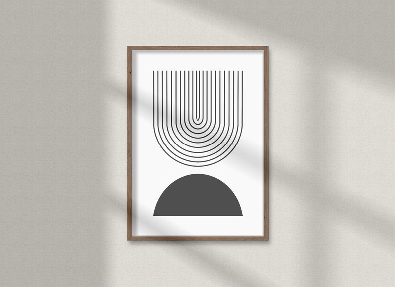 Mid Century Modern Black and White Art Printable, Minimalist Wall Art