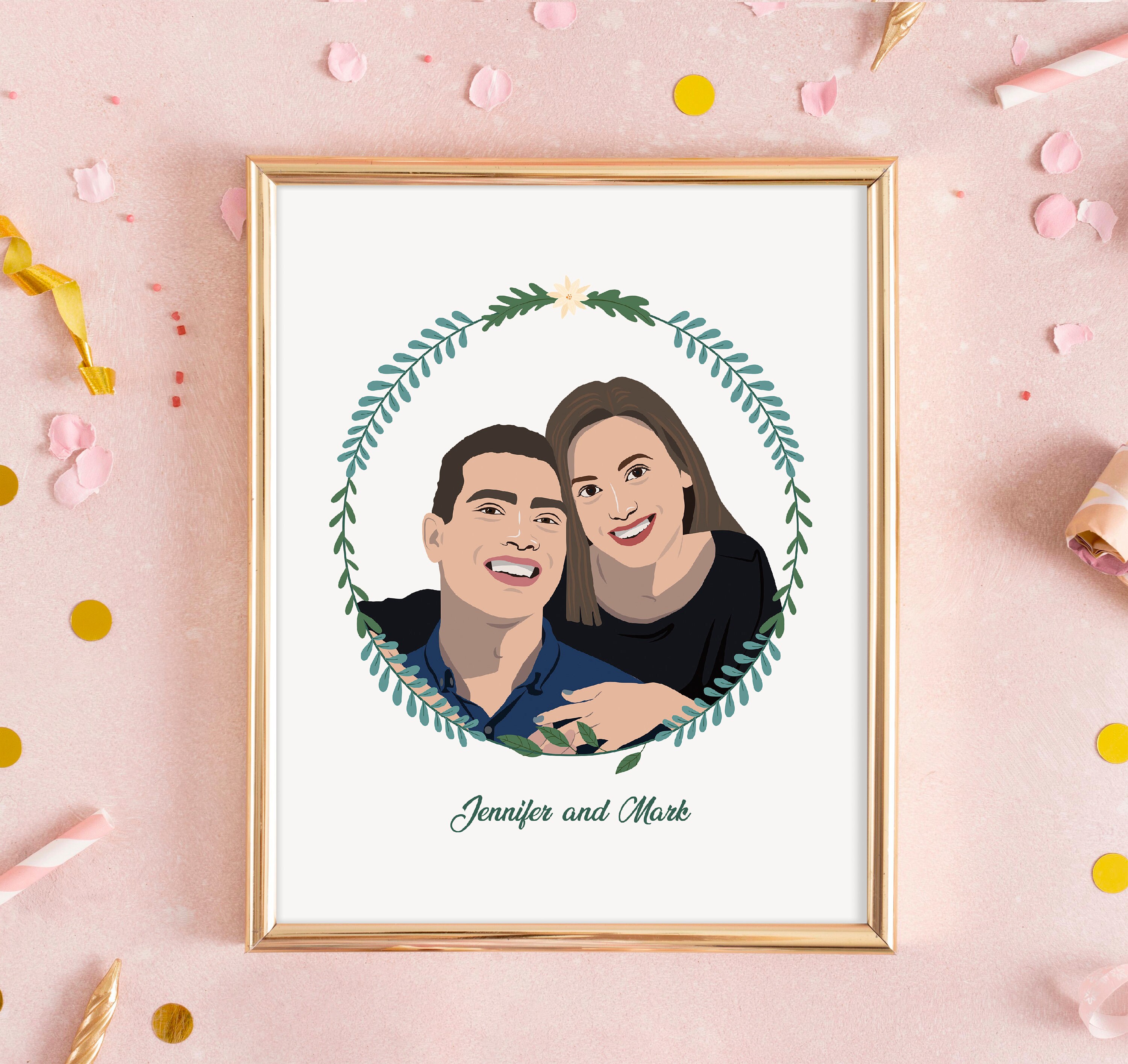 Personalized Couple Portrait Printable, Custom Couple Illustration