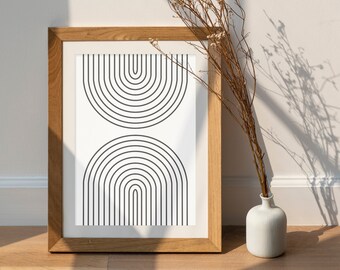 minimalist black and white wall art printable, geometric line art print, arch shape mid century prints, home decor wall art, print wall art