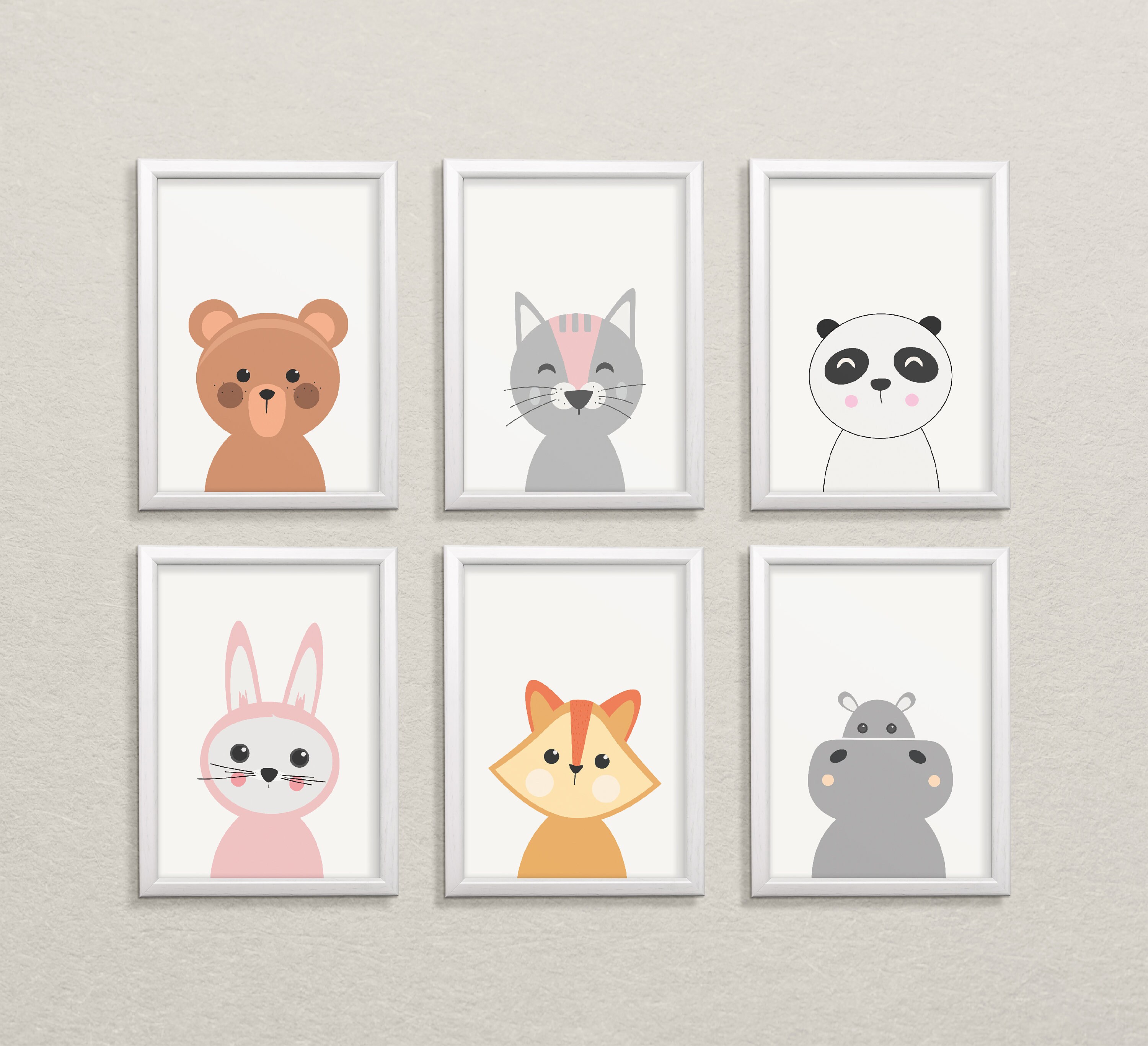 Baby animal nursery wall decor set of 6 kids room wall decor Etsy