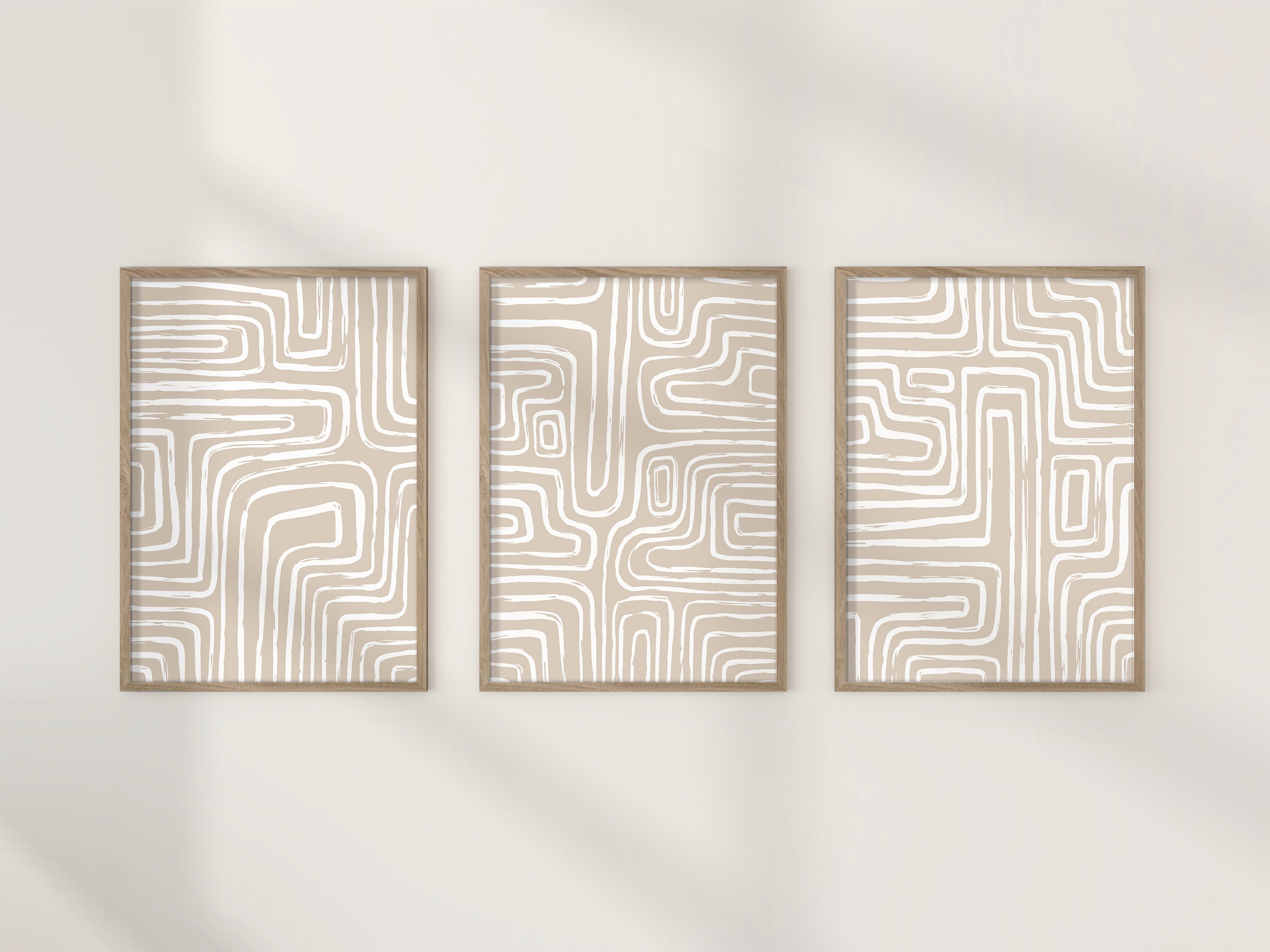 Minimalist Abstract Wall Art Printable Set of 3, Beige and White ...