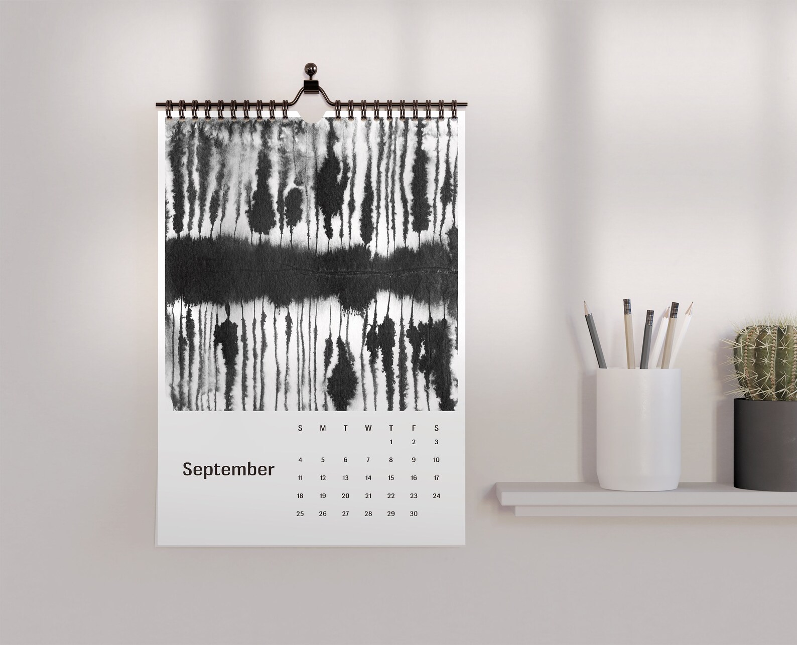 2022 schwarz weiß abstrakter Kalender zum Ausdrucken Aquarell - Etsy.de