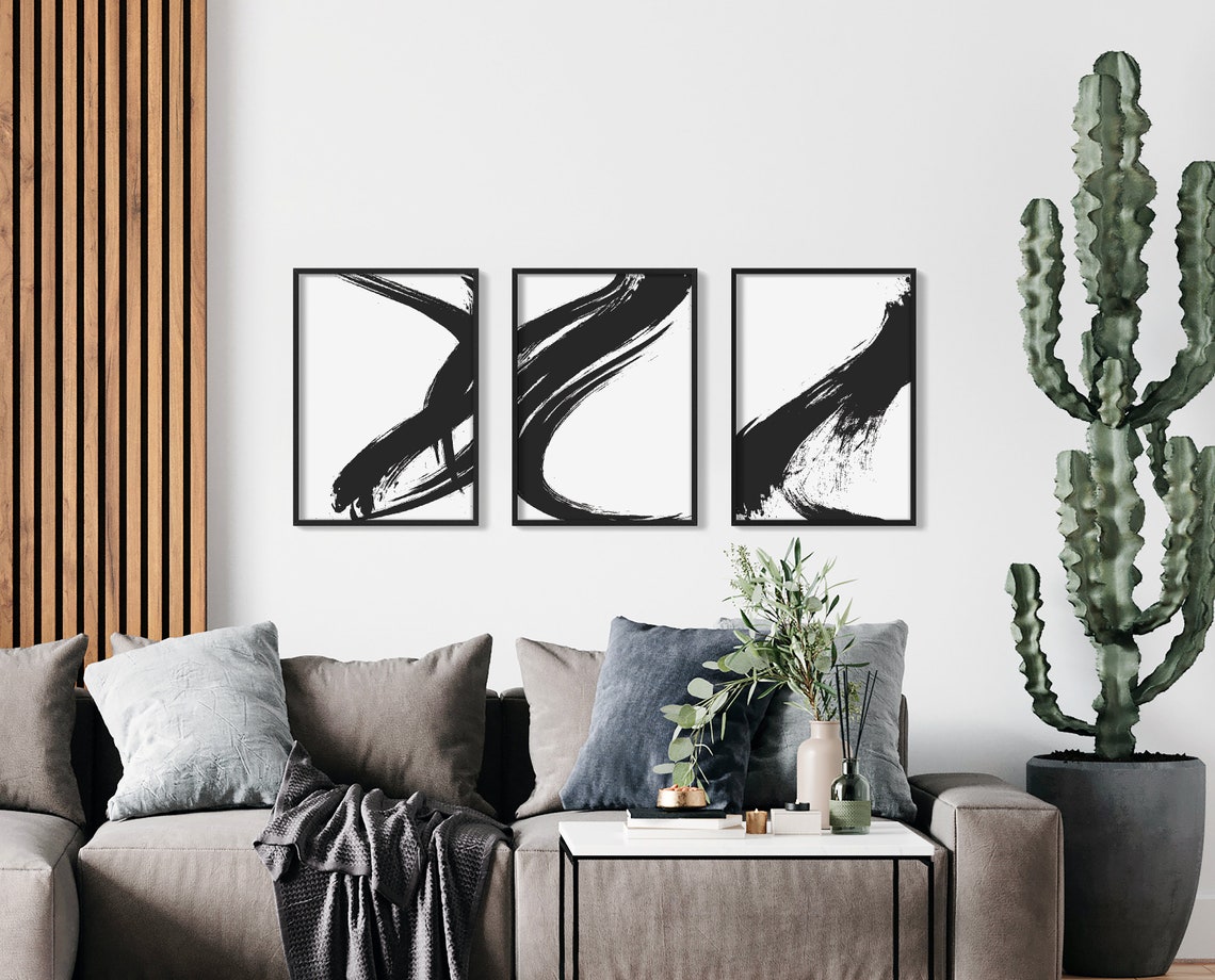 Black and White Abstract Wall Art Print Set of 3 Minimalist | Etsy