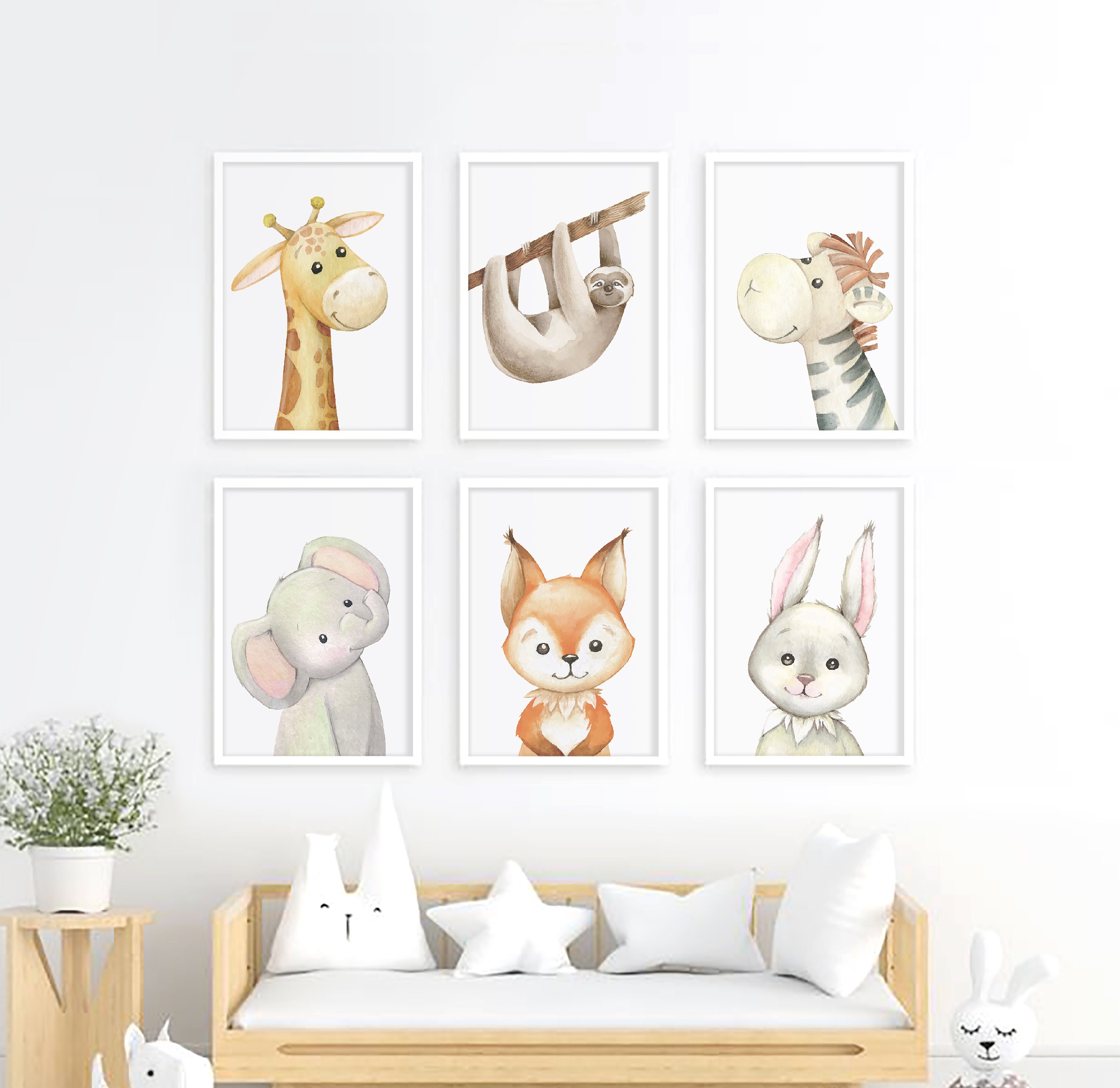 Safari animal nursery prints set of 6 kids room wall decor | Etsy