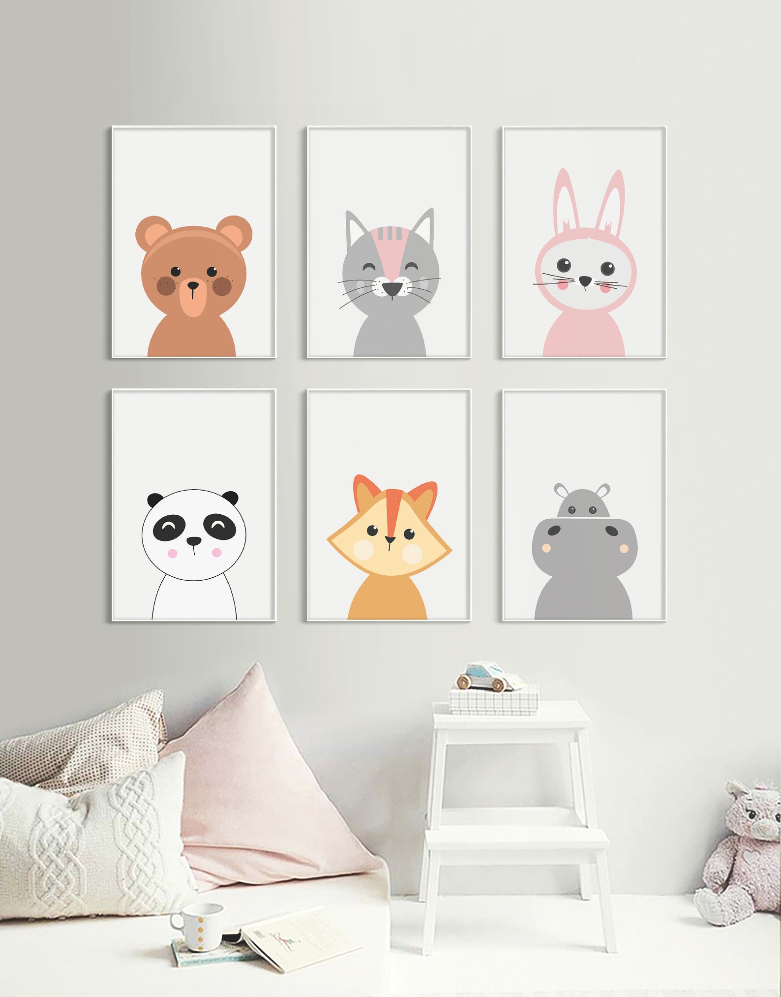 Baby animal nursery wall decor set of 6 kids room wall decor Etsy