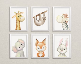 safari animal nursery prints set of 6, animal nursery prints, nursery print, safari animal,safari nursery, neutral nursery prints