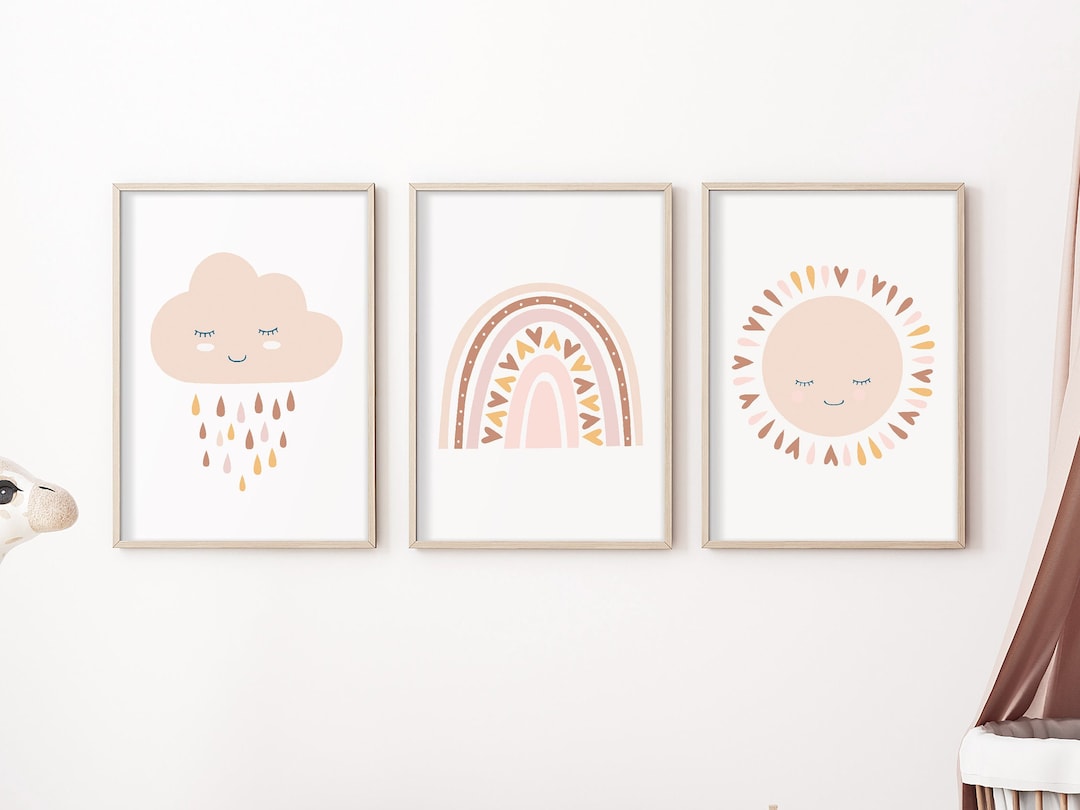 Neutral Rainbow Cloud Sun Prints Set of 3, Nursery Wall Art, Nursery ...