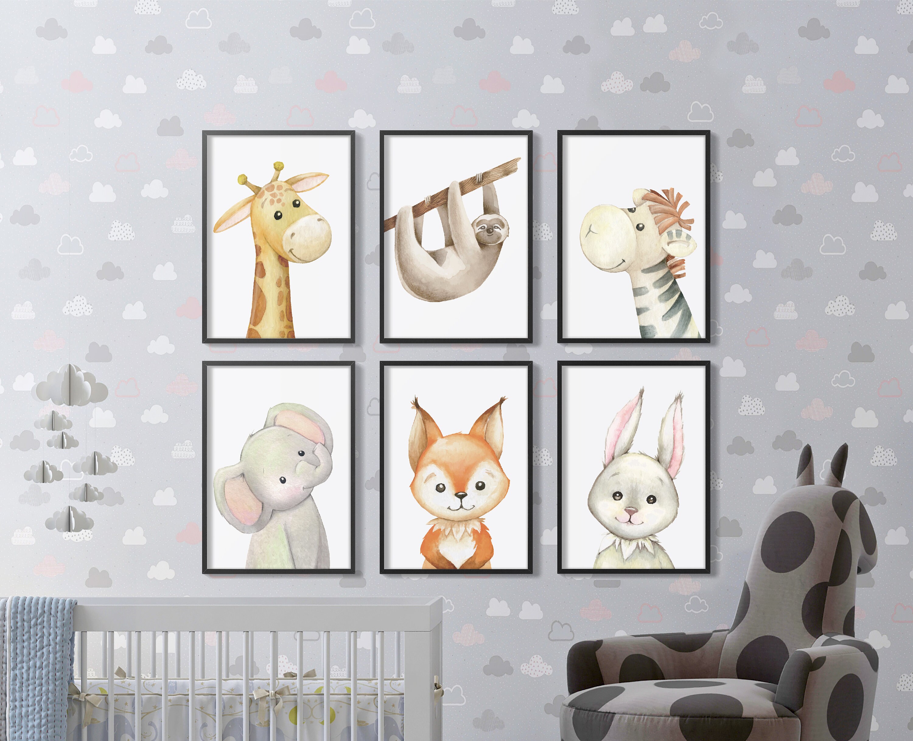 Safari animal nursery prints set of 6 kids room wall decor Etsy