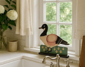 Vintage Hand-Painted Wooden Goose | Folk Art Goose Figurine | Rustic Farmhouse Shelf Decor | Country Cottage Home Accent