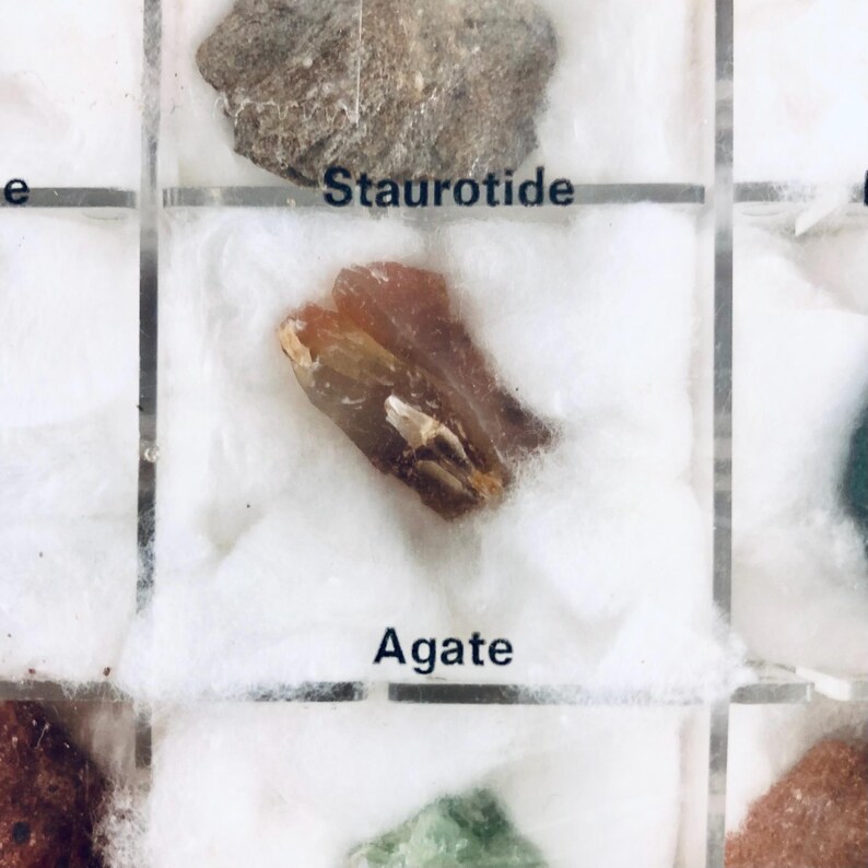 Vintage Crystal & Mineral Set – 12 Rough Stones in Display Box with Labels – Gemstone Collection for Collectors, Decor and Jewelry Making image 13