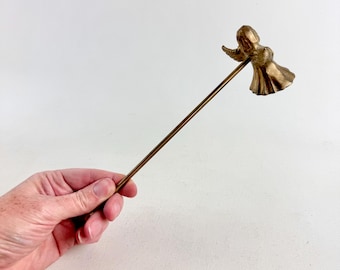 Vintage Brass Angel Candle Snuffer, Long Handle Christmas Candle Tool, Mid Century Decor