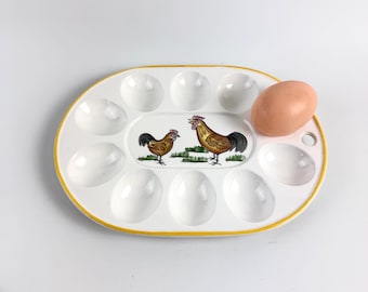 Prato vintage para ovos recheados com motivo de galo, travessa de cerâmica para servir ovos, decoração de cozinha estilo fazenda, utensílios de mesa para a Páscoa