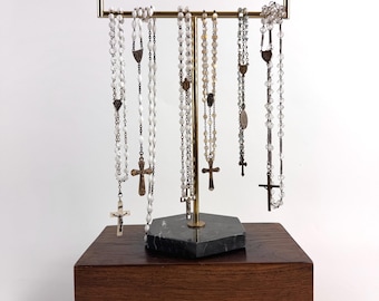 Terço francês vintage, conjunto ou peça única, contas de oração católicas em vidro branco e cristal com crucifixo de metal, modelo Le Brethon.