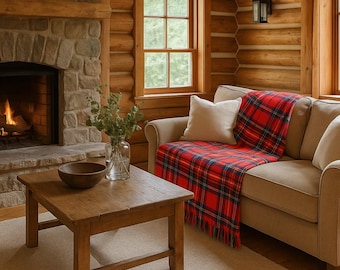 Vintage Royal Stewart Tartan Wool Blanket: Scottish Home Decor
