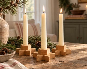 Vintage Wooden Star Candle Holders, Set of 3 – Rustic Taper Candle Holders