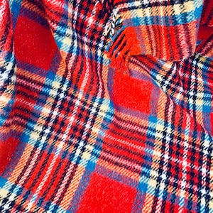 Vintage Royal Stewart Tartan Wool Blend Blanket – Red Plaid Scottish Throw for Sofa, Bed or Picnic – Country Cottage Home Decor