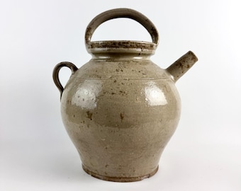 Antique Stoneware Water Jug, Large European Farmhouse Pottery Vessel, Rustic Primitive Country Home Decor