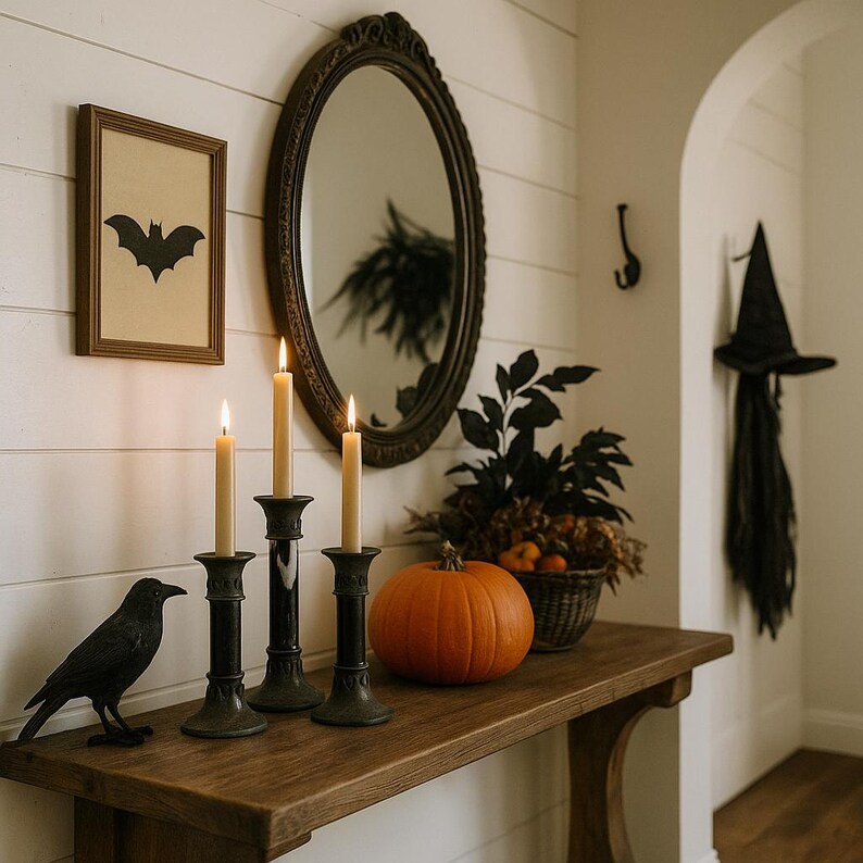 Set di 3 portacandele in bronzo e marmo gotici vintage - Candelieri antichi, decorazioni Dark Academia, accenti per la casa in stile gotico vittoriano immagine 4