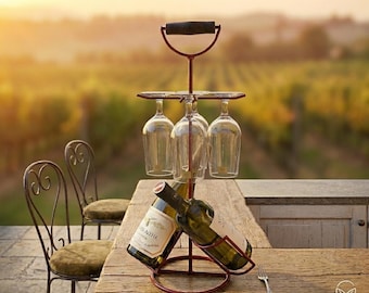 Suporte para Coquetéis Vintage com Taças, Porta-Vinhos Meados do Século XX, Bar Compacto para Casa, Suporte para Garrafas de Mesa, Conjunto para Receber Convidados