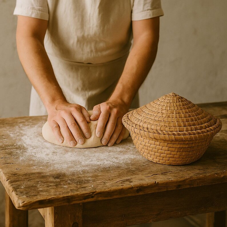 Cesta de pan francesa vintage con tapa: almacenamiento rústico para cocina, decoración de granja, cuenco de fibra natural, decoración rústica para casa de campo. imagen 7