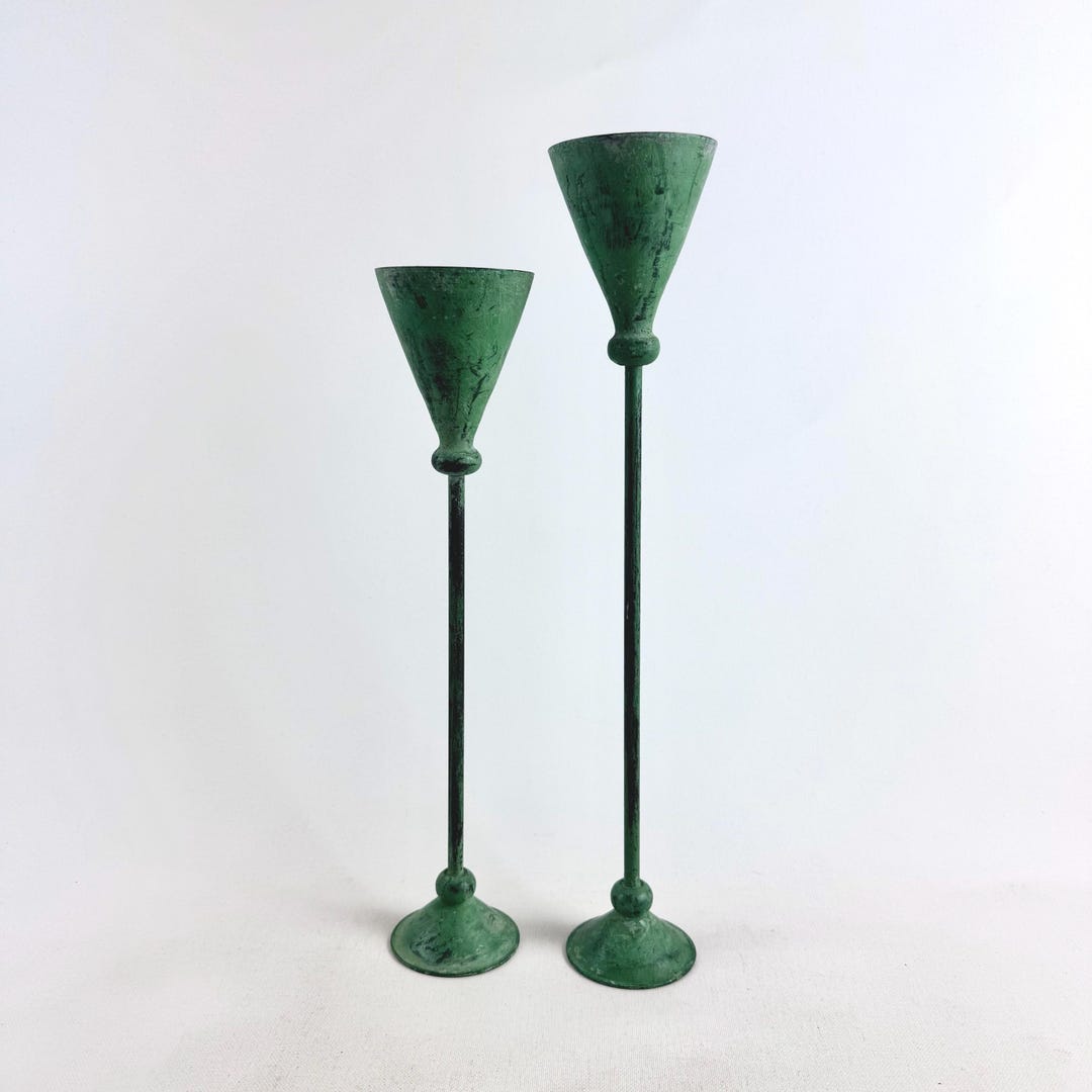 Vintage Verdigris Metal Candle Holders Set of 2 – Tall Rustic ...