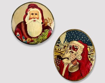 Vintage Russian Santa Boxes Set – Hand-Painted Papier-Mâché Christmas Lacquer Boxes 1950s Folk Art Holiday Decor