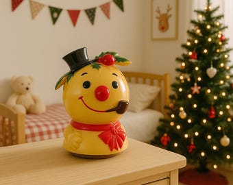 Vintage 1973 Snowman Music Box, Rotating Hong Kong Christmas Decoration, Retro Holiday Collectible