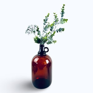 Vintage Amber Glass Jug 1 Liter | Mid Century Brown Glass Bottle Vase | Rustic Farmhouse Decor | Retro Apothecary Style Home Accent