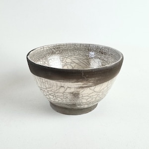 Raku-Fired Ceramic Bowl, Handmade Crackle Glaze Pottery, Rustic Home Decor Accent, Vintage-Style Artisan Decorative Bowl
