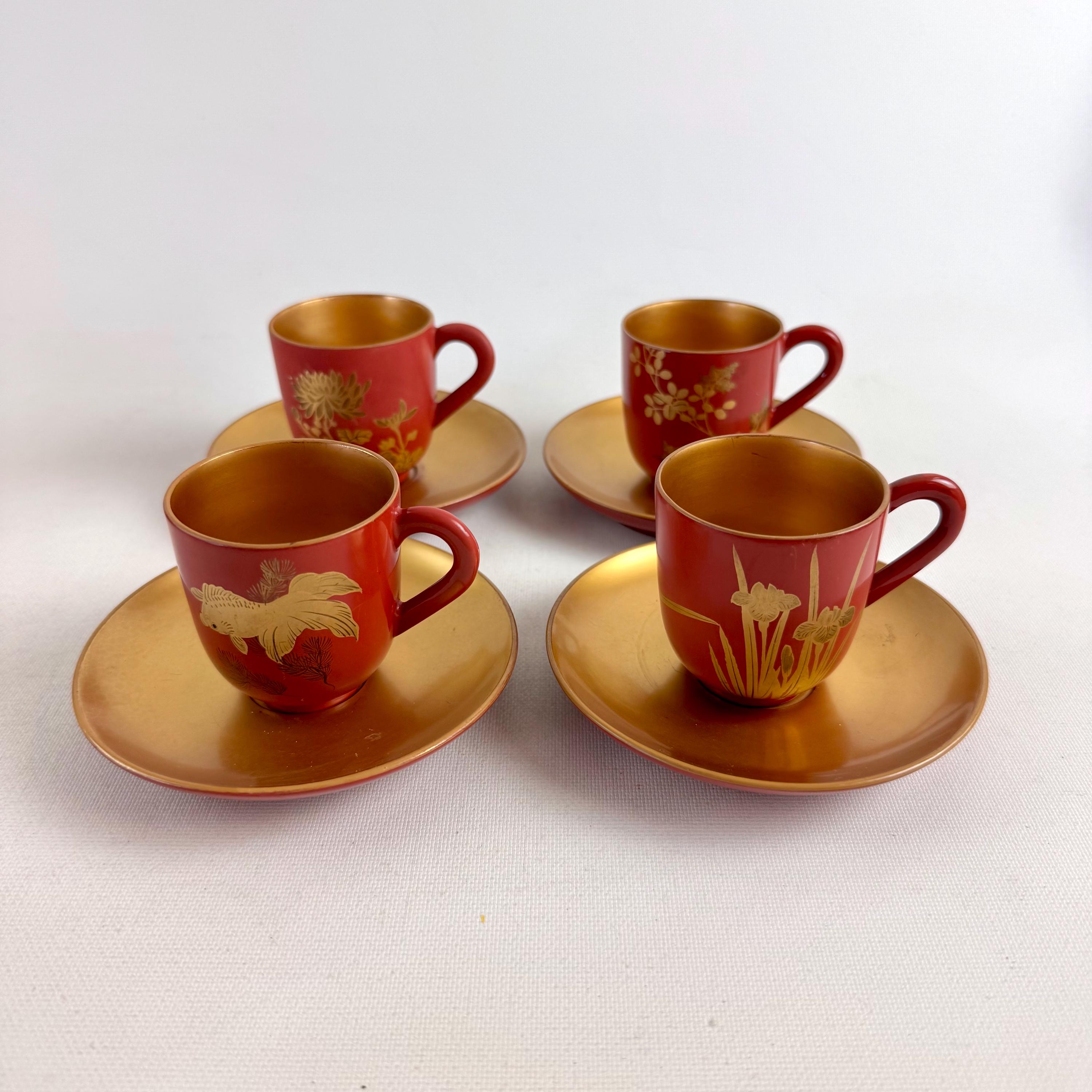 Vintage Japanese Red & Gold Demitasse Cup and Saucer Set of 12