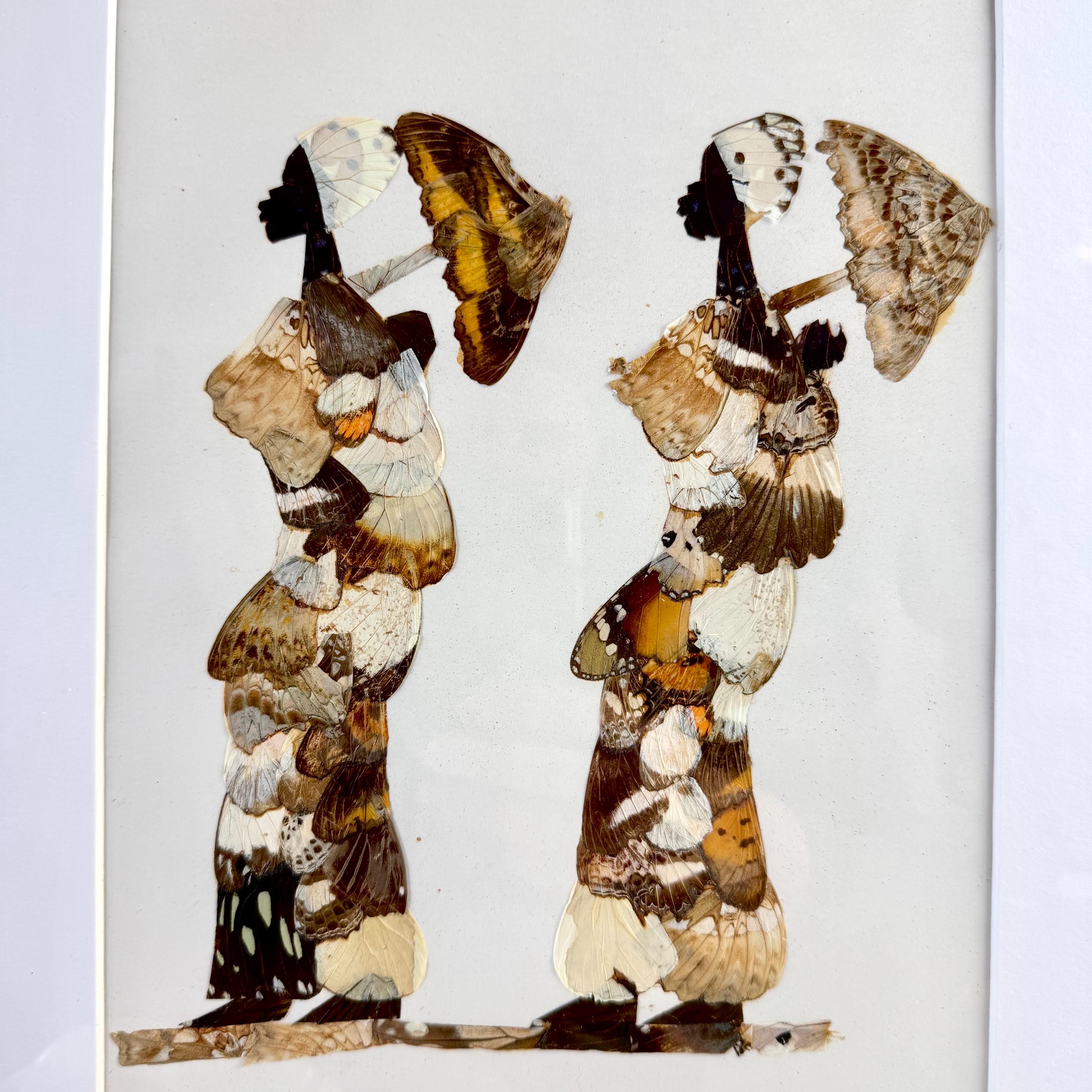 ヴィンテージの蝶の羽のアート | 額入りアフリカ女性のシルエット