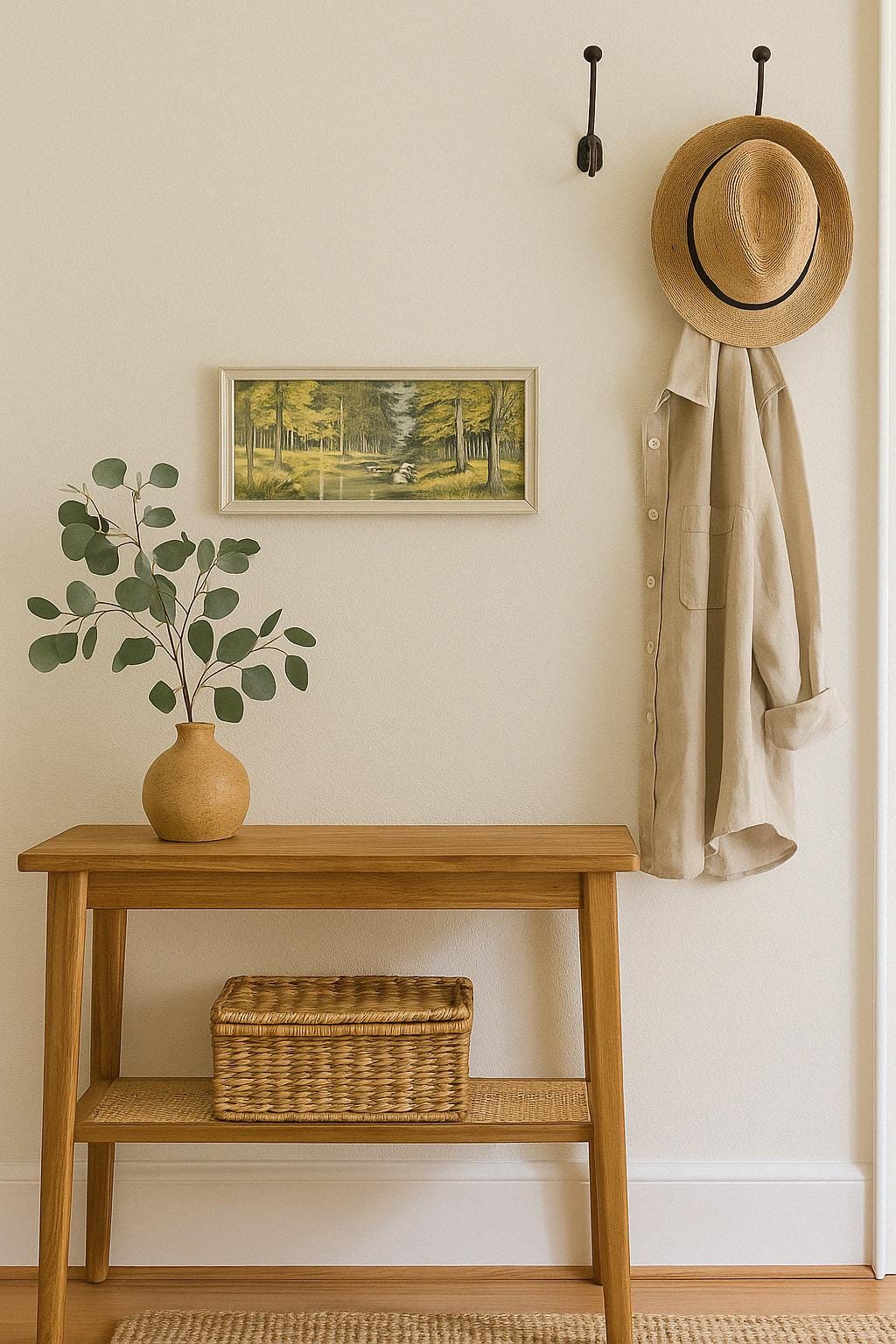 アメリカン50'sミッドセンチュリーハワイアントロピカル風景画 バンブーフレーム Vintage 1950s Framed Forest Landscape Print: Mid-century Nature