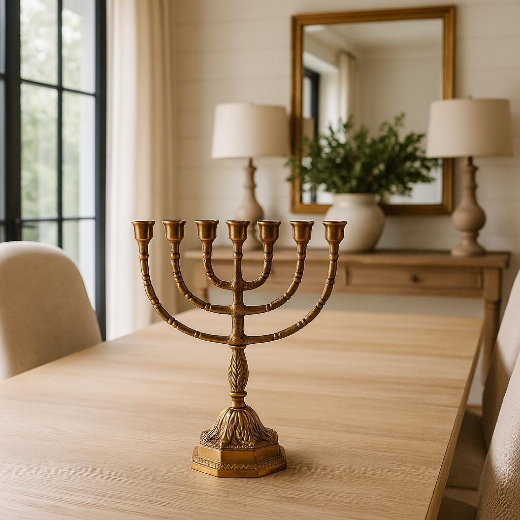 Bougeoir Menorah Plaqué Argent/or/bronze - Taille 11 - Artisanat Israélien - Neuf Avec étiquettes