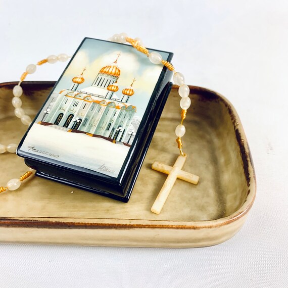 Vintage Hand-Painted Wooden Trinket Box with East… - image 5