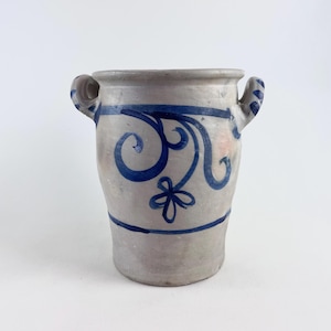 Pote de cerâmica vintage Westerwald: cerâmica alemã esmaltada com sal, motivos florais em azul cobalto