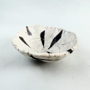 Handmade Japanese Raku Fired Pottery Bowl | Black & White Ceramic Art | Unique Vintage Home Decor | Studio Art Bowl | One-of-a-Kind Gift