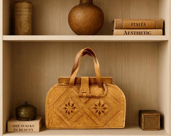 Vintage Marokkaanse leren handtas jaren 70 / Handgemaakte bloemenportemonnee / Boho leren tas / Zeldzaam ambachtelijk accessoire