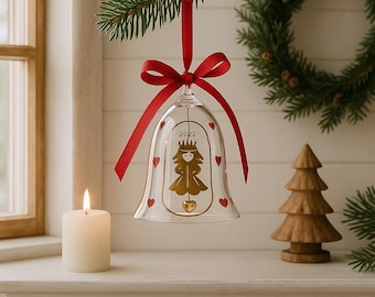 Holmegaard 2002 Lucia Christmas Bell, Ann-Sofi Romme Danish Glass Ornament, Golden Christmas, Scandinavian Collectible