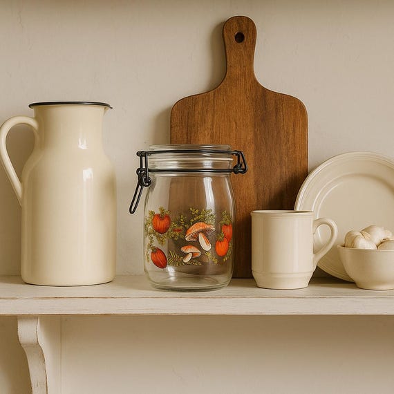 Vintage French Spice Glass Jar by Arc – 1L Corning Storage Jar with Clamp Lid – 1970s Kitchen Decor – Made in France