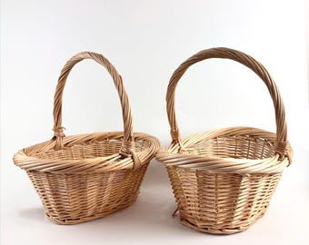 Cestas de vime trançadas à mão vintage, conjunto de cestas de mercado de vime natural ou individual, decoração rústica para cozinha e casa de campo.