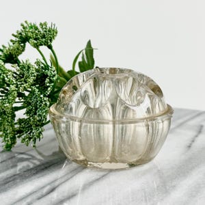 Vintage französischer Glasblumenfrosch - Pressglas-Blumenhalter - Made in France - Art-Deco-Blumenarrangement - Antike Wohndekoration