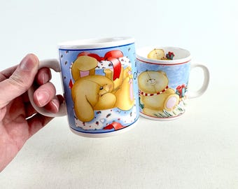 Vintage Forever Friends Christmas Mugs Set of 2, 1990s Andrew Brownsword Teddy Bear Mugs, Retro Holiday Collectible
