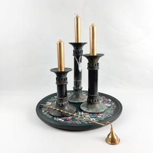 Set di 3 portacandele in bronzo e marmo gotici vintage - Candelieri antichi, decorazioni Dark Academia, accenti per la casa in stile gotico vittoriano immagine 5