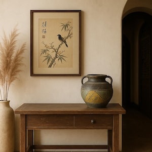 Recipiente de cerámica vintage de barro: Jarra rústica de cerámica con dos asas y pátina envejecida, decoración bohemia wabi-sabi, estilo mediterráneo.
