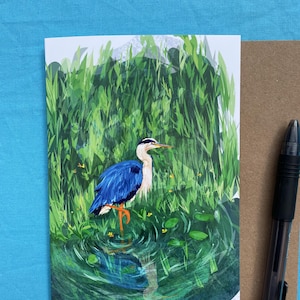 Handgetekende grijze reiger Britse vogel Wildlife Wenskaart