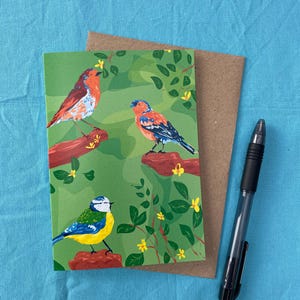 Cartão Trio de Pássaros A6 em papel FSC - Branco por dentro