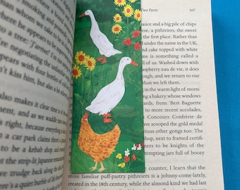 Segnalibro riciclato a forma di anatra e pollo, tema giardino, natura, regalo per gli amanti dei libri.