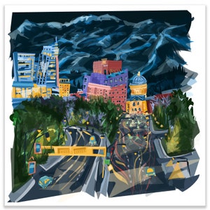 Idaho , Boise Art Print Nighttime Scene-  Giclée print - Plastic free