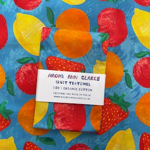 Summer Fruit Organic Cotton Tea Towel / Illustrated Patterned Tea Towel / Kitchen Towel / Dish Towel/